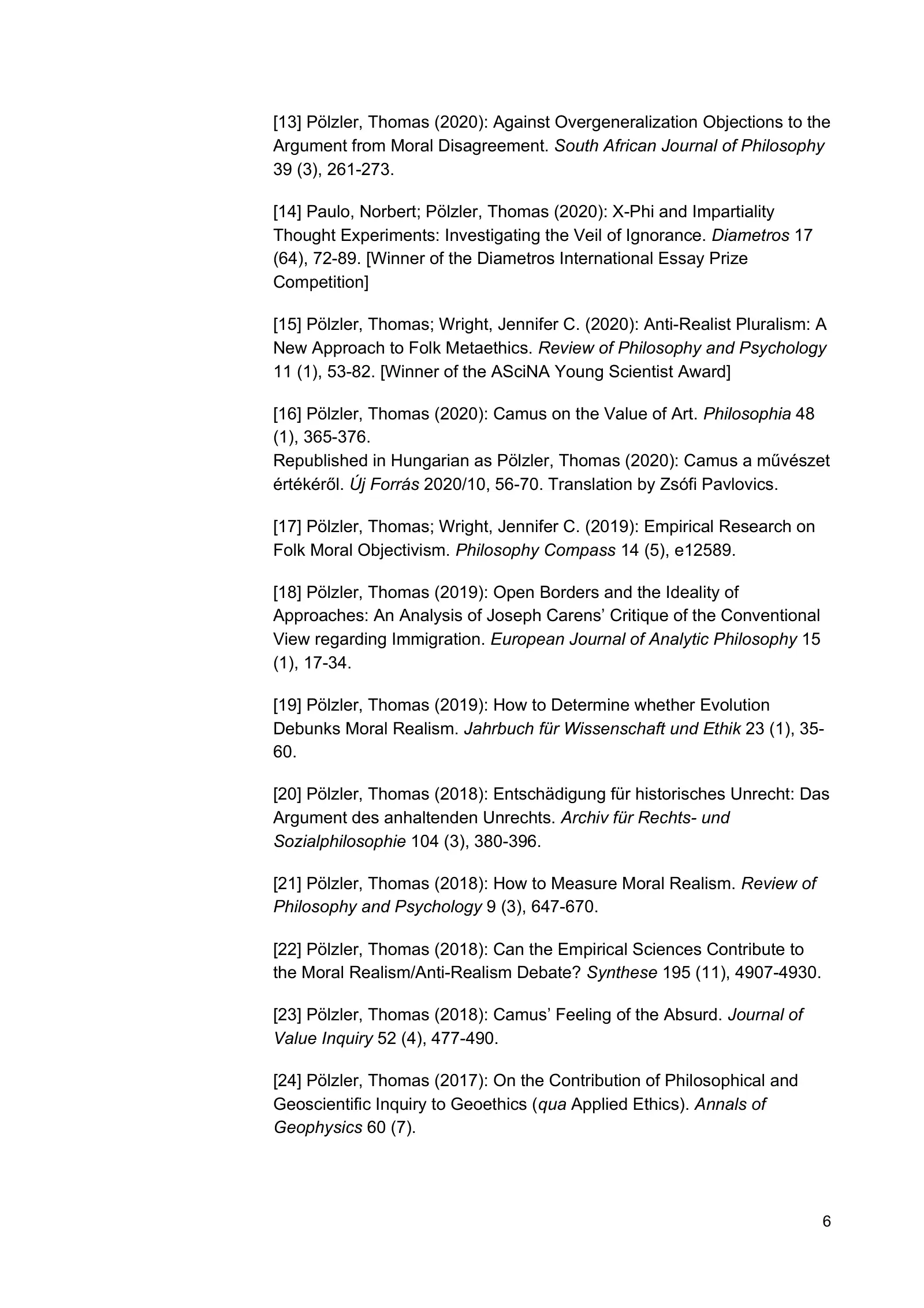 Curriculum vitae of Thomas Pölzler, page 6 of 25