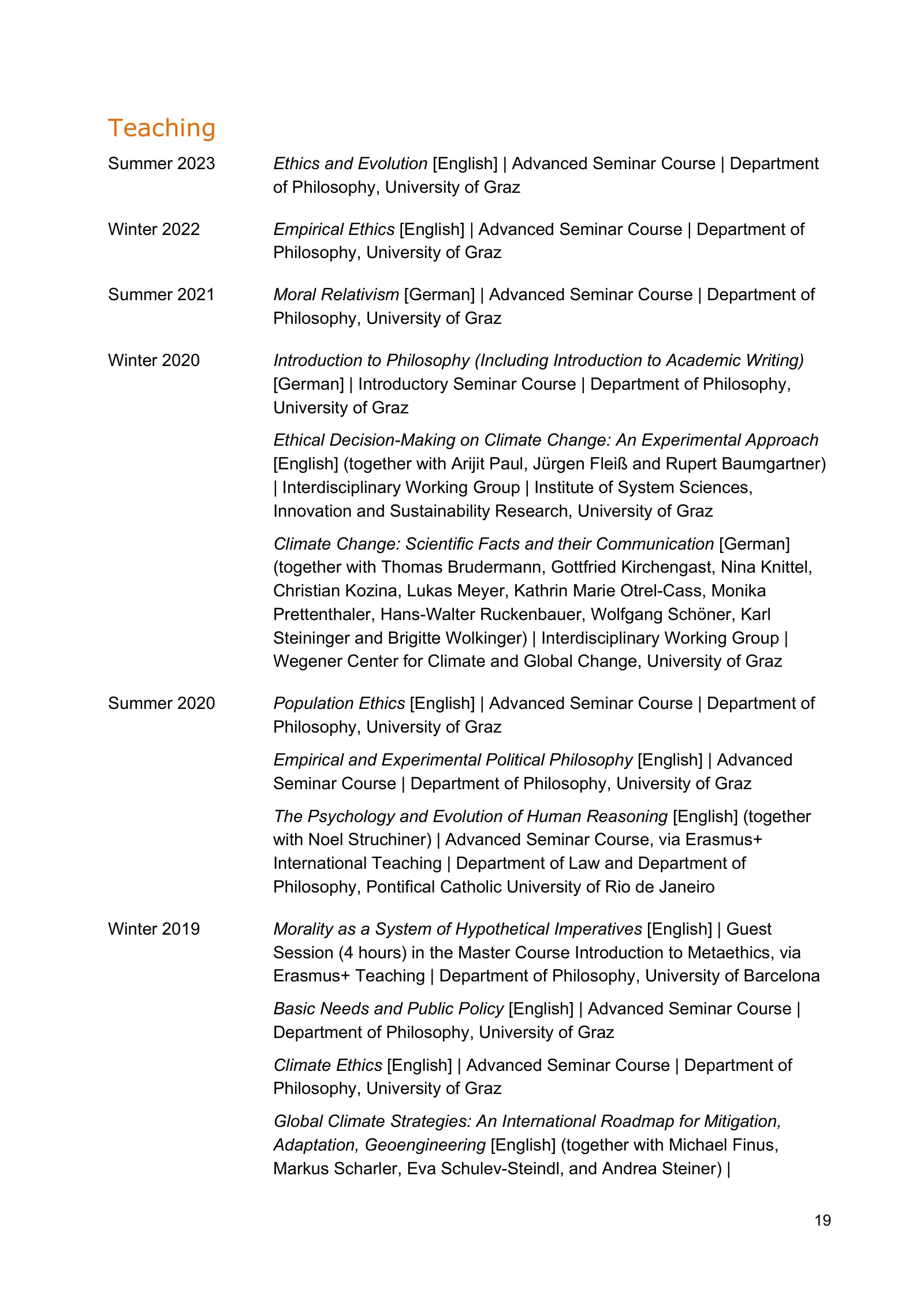Curriculum vitae of Thomas Pölzler, page 19 of 25