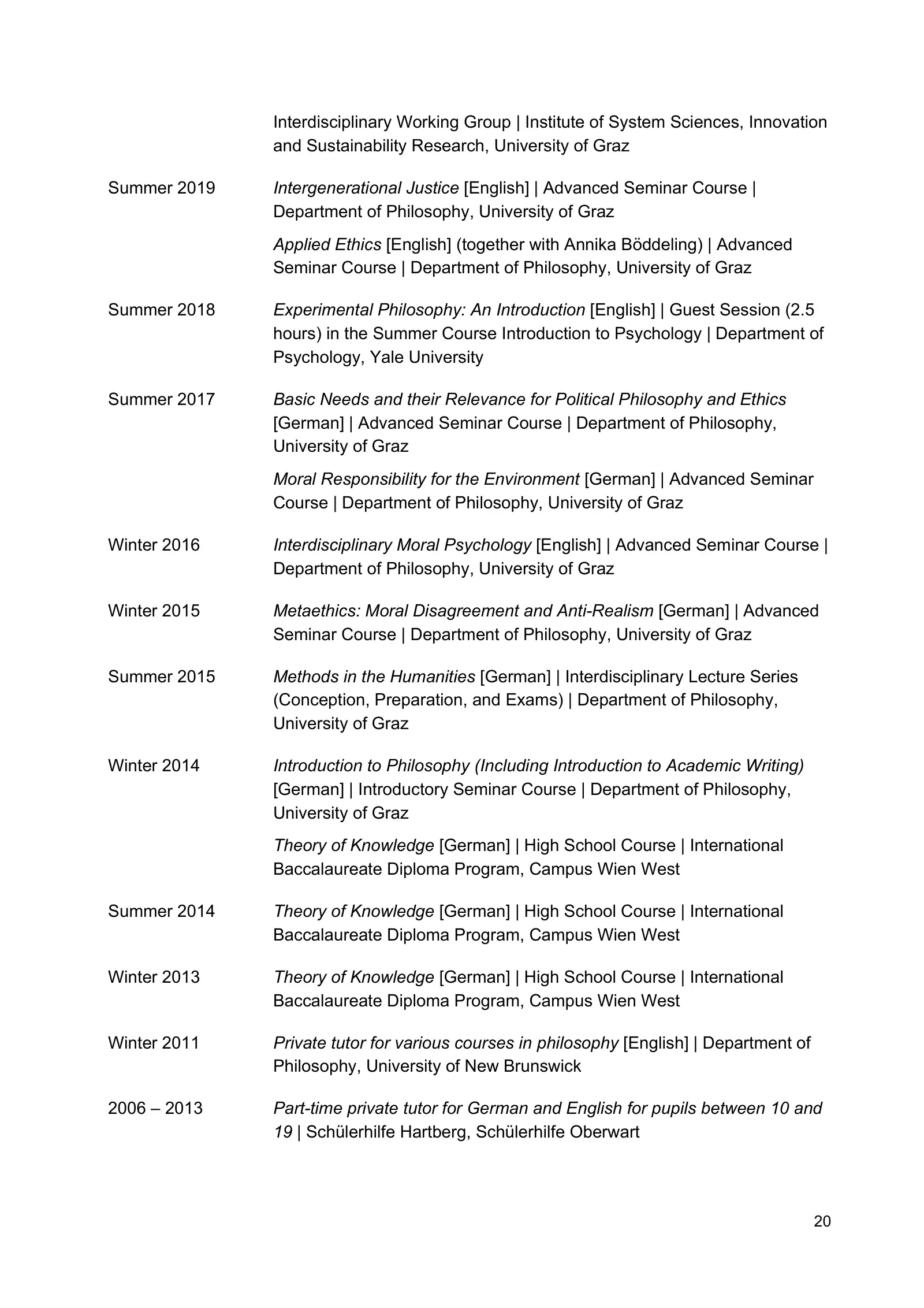 Curriculum vitae of Thomas Pölzler, page 20 of 25