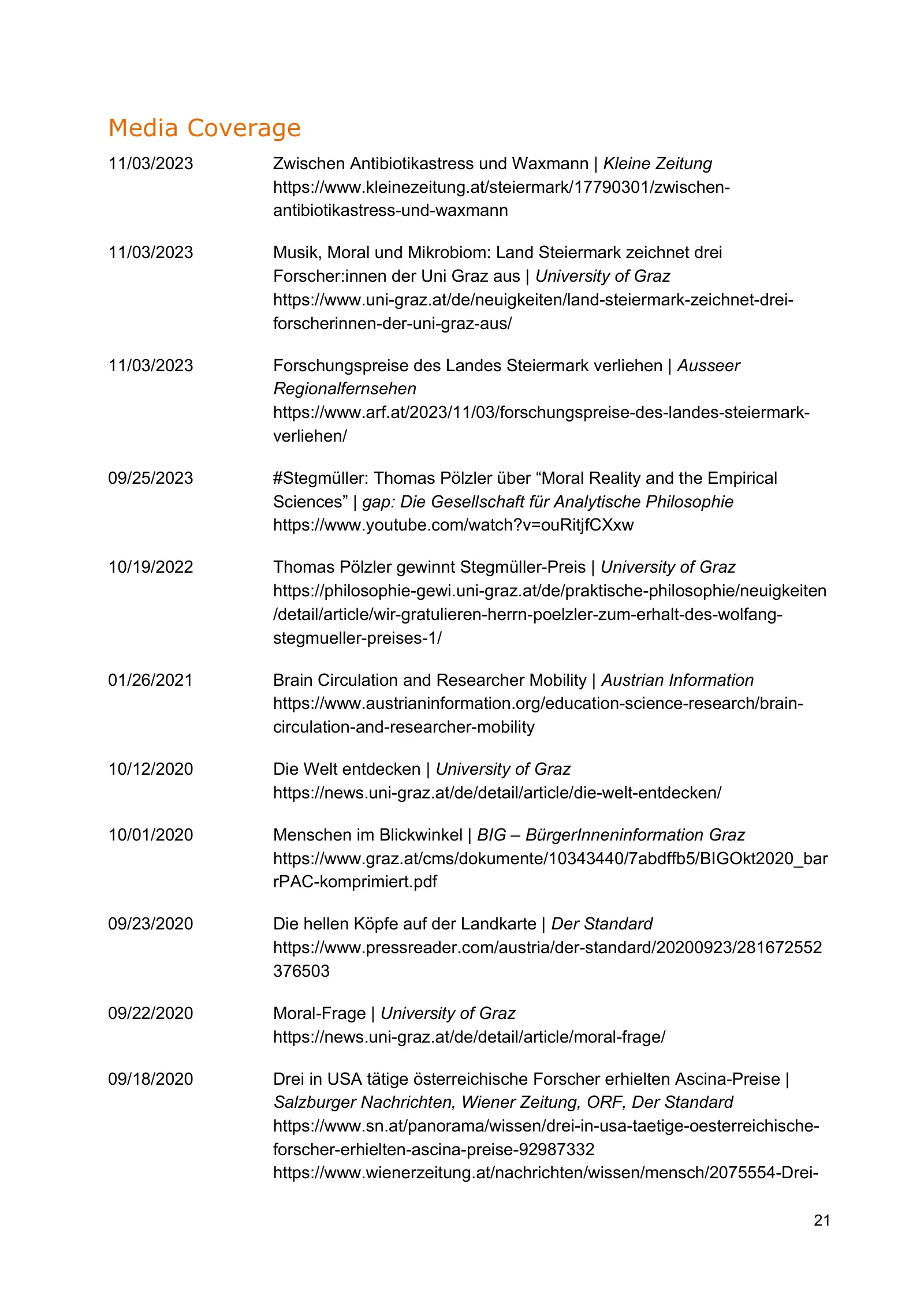 Curriculum vitae of Thomas Pölzler, page 21 of 25