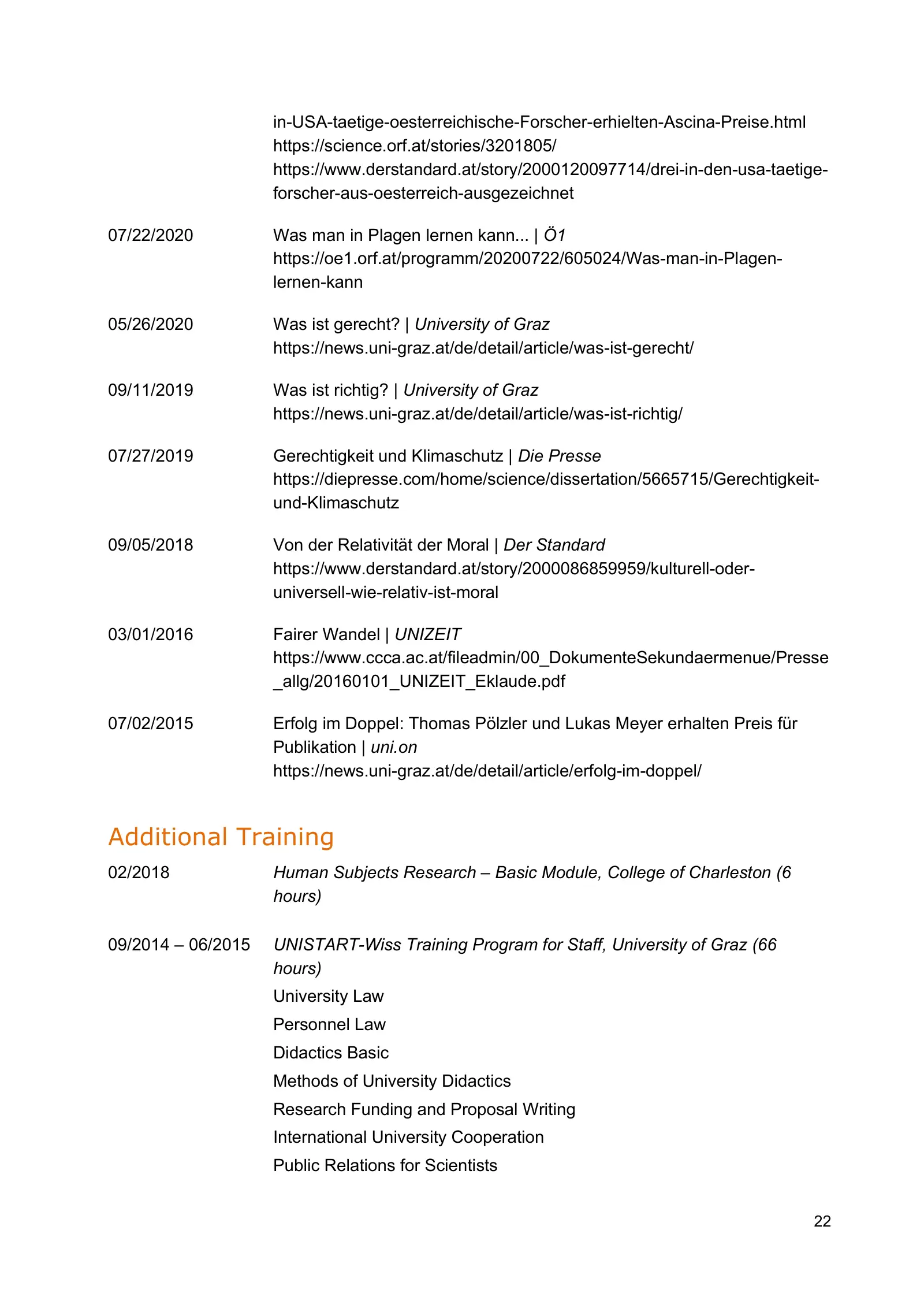 Curriculum vitae of Thomas Pölzler, page 22 of 25